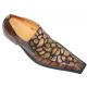 Fiesso Brown Alligator Print Pointed Toe Leather Shoes FI6050